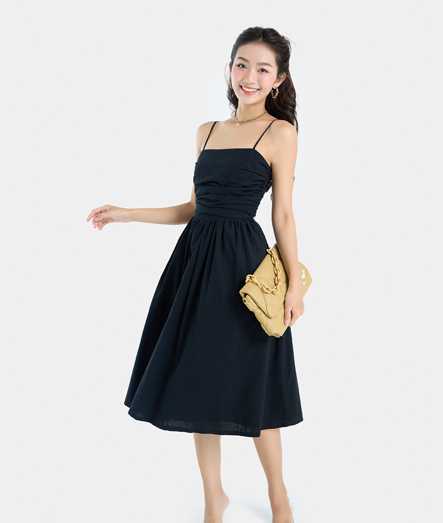 Đầm Lửng Nữ Thời Trang HNOSS Form Xoè Hai Dây Mảnh HNDLU097