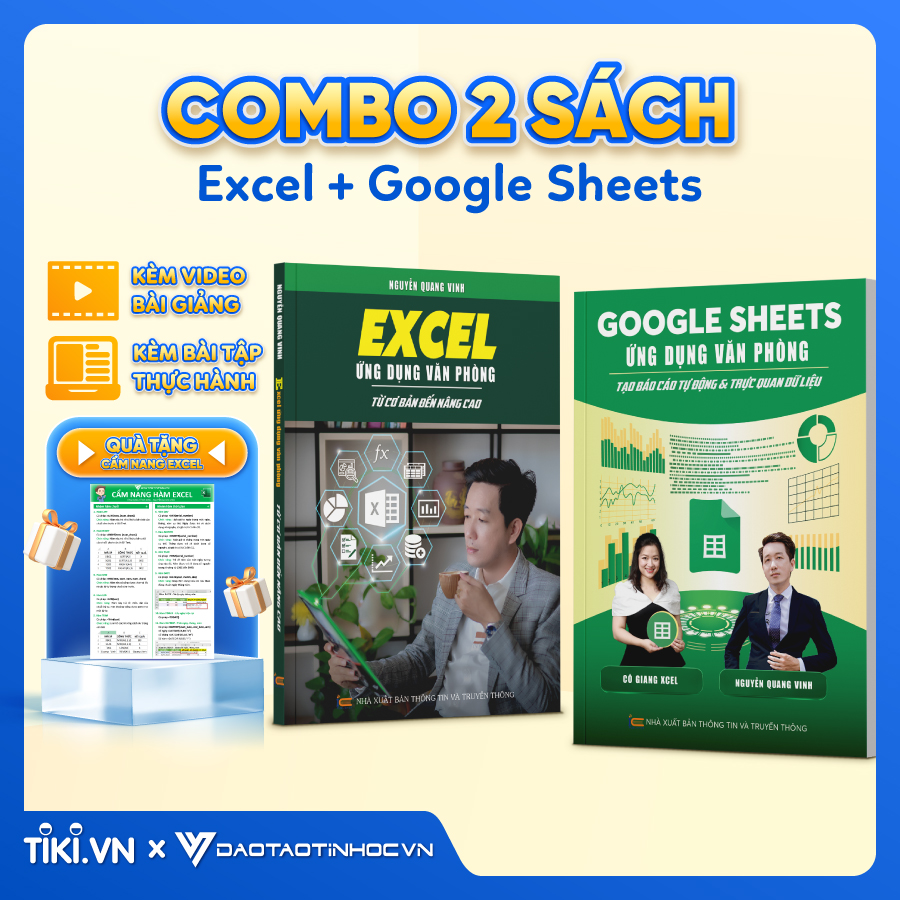 Combo 2 Sách Excel - Google Sheet ĐÀO TẠO TIN HỌC Chuyên Ứng Dụng Văn Phòng Kèm Video Bài Giảng