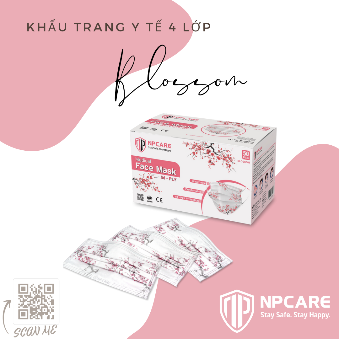 Combo 10 hộp khẩu trang y tế 4 lớp hoa đào Blossom