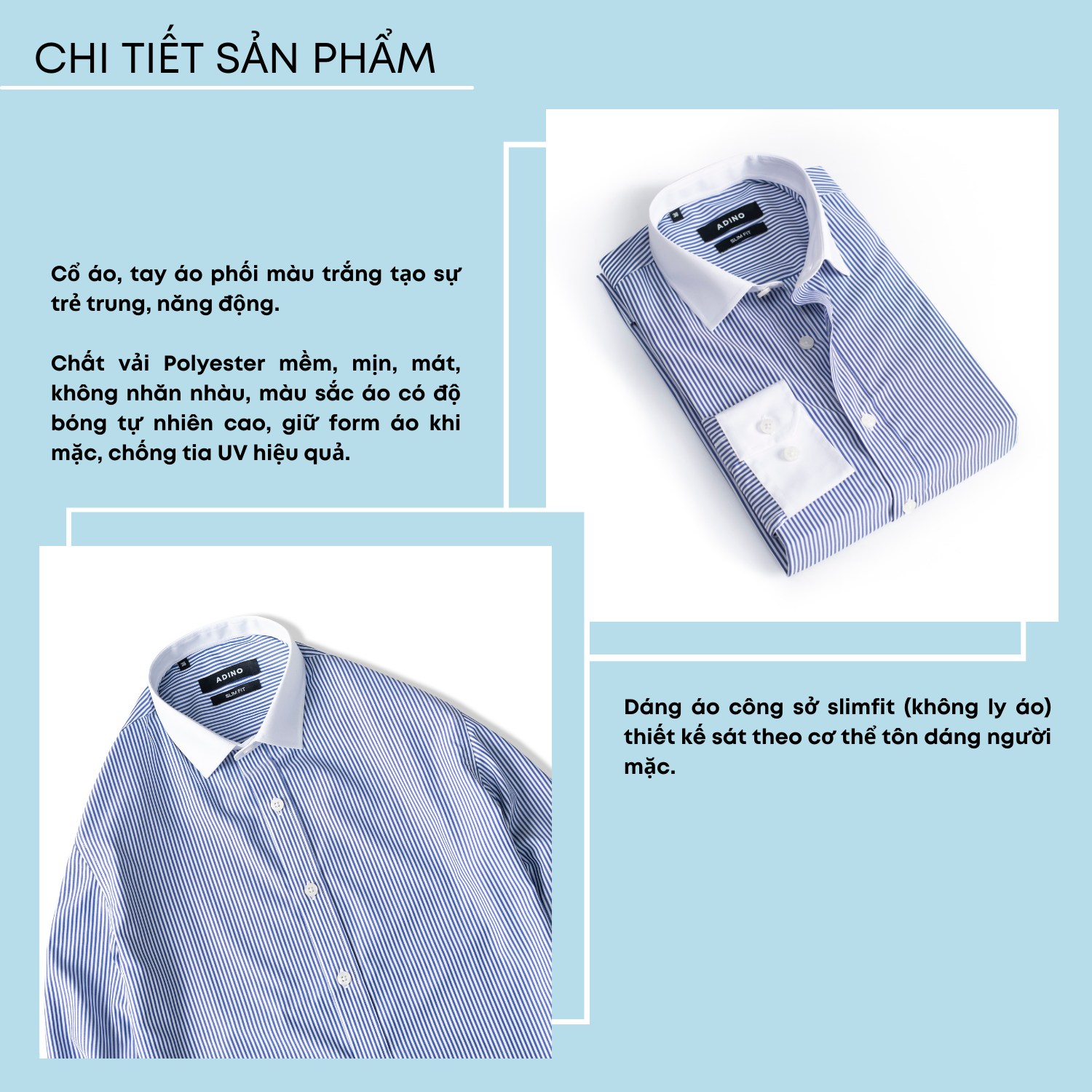 Hình ảnh Áo sơ mi nam kẻ sọc xanh ADINO vải sợi sồi modal polyester mềm mịn mát dáng slimfit công sở trẻ trung SM11