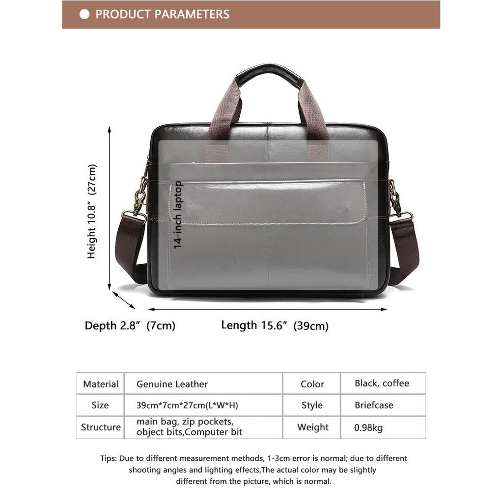 Túi xách cặp da đựng laptop da bò cao cấp T35 38.5x26x7cm (Nâu - Đen)