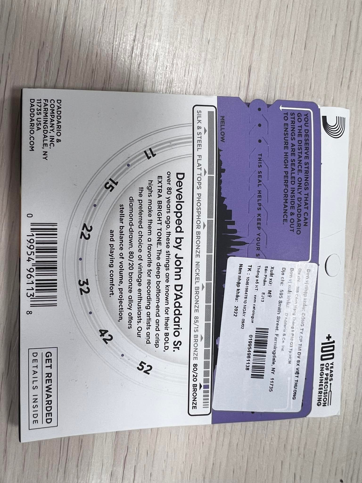 DÂY GUITAR D'ADDARIO  80/20 ACOUSTIC 11-52 EJ13 -Việt Thương Music