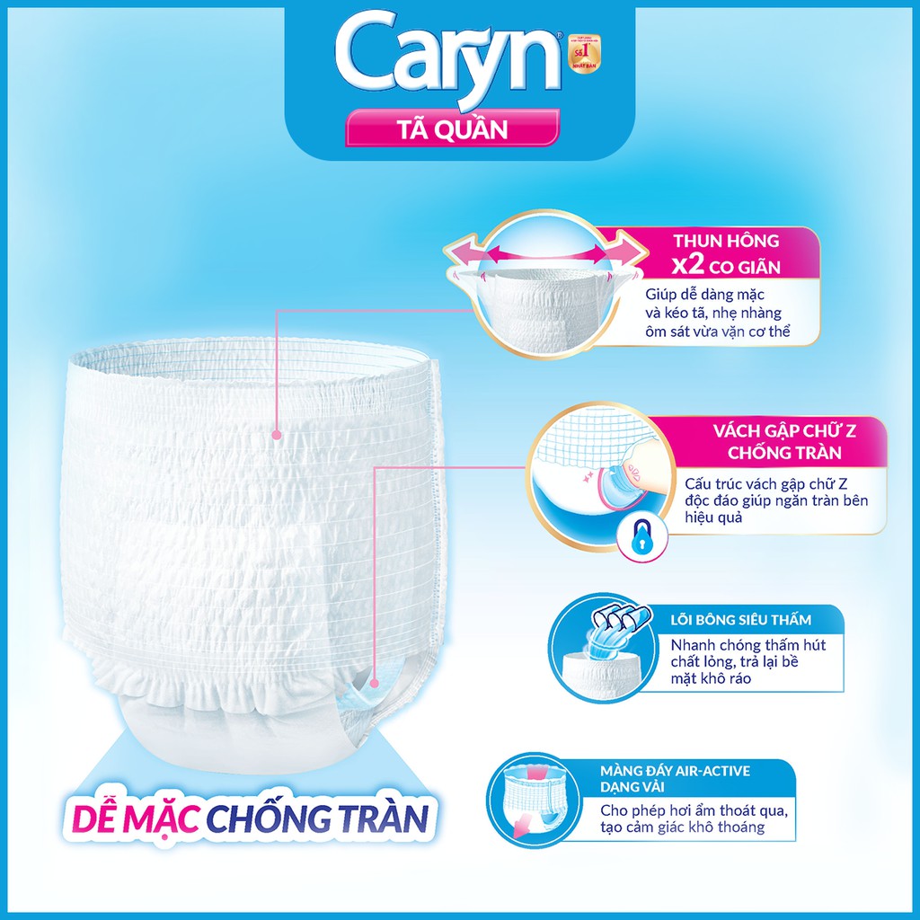 Tã Bỉm Quần Người Lớn Caryn Mỏng Nhẹ Chống Tràn Size XL 6 Miếng/12 Miếng Dành Cho Người Già Có Thể Tự Đi Lại Được