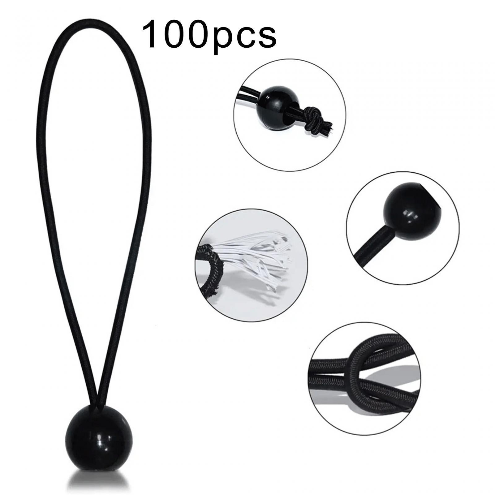 100 Pieces 15cm Ball Bungee Cords Rope Stretchable Black for Cargo Camping