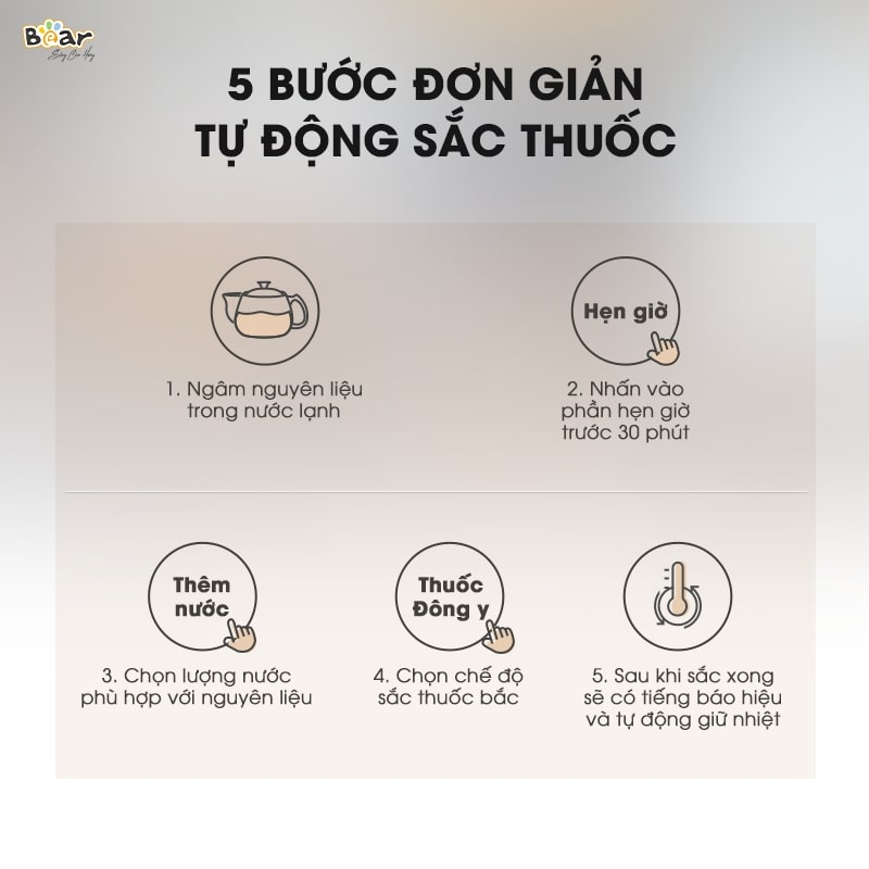Ấm Sắc Thuốc Bear 3,5L SB-AST35 - Gốm sứ cao cấp, Đế giữ ấm, Hẹn giờ - Bản tiếng việt, Hàng chính hãng