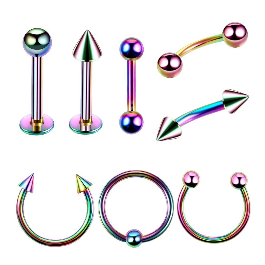 8 Pieces Multi-color Nose Lip  Eyebrow  Piercing Jewelry