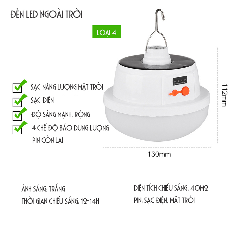 ĐÈN LED NĂNG LƯỢNG MẶT TRỜI, SẠC ĐIỆN NGOÀI TRỜI SÂN VƯỜN, CẮM TRẠI, TRỒNG CÂY, HỘI CHỢ