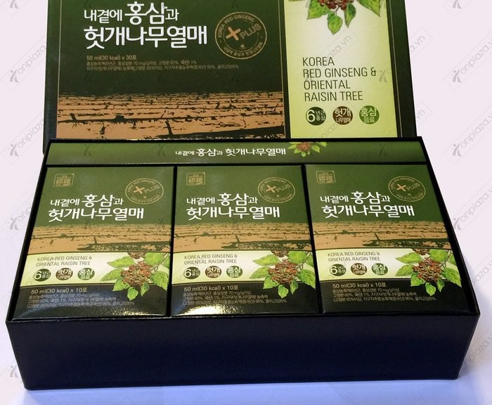 Nước Hồng Sâm bổ gan DAEDONG Hàn Quốc hộp 30 gói * 50ml (Korea Red Ginseng & Oriental Raisin Tree)