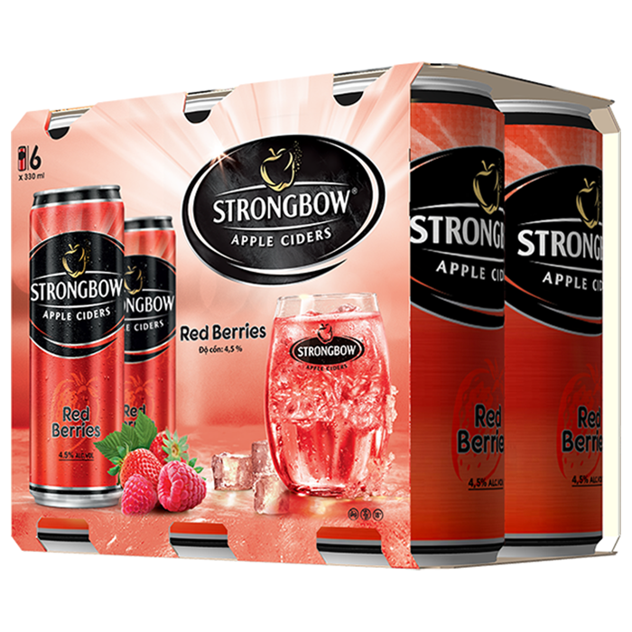 Lốc 6 Lon cao Strongbow vị Dâu đỏ (330ml x 6 Lon)