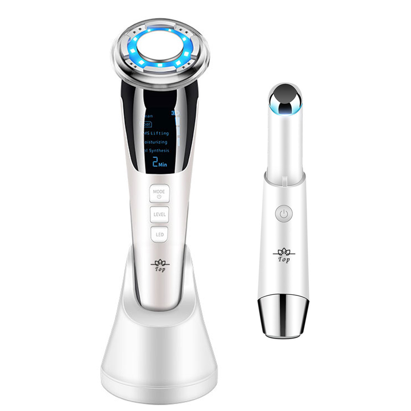 Máy Massage Mặt Làm Đẹp Da 5 in 1 Photon Nóng Và Lạnh EMS Giúp Nâng Cơ Mặt, Rửa Sạch Sâu, Tăng Cường Hấp Thụ Và Khóa Giữ Tinh Chất Dưỡng Da Kèm Máy Massage Mắt Loại Quầng Thâm