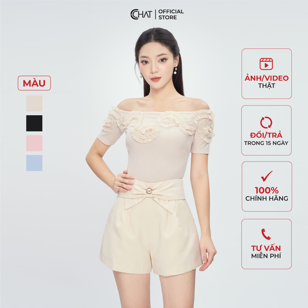 Áo Thun  Kiểu Trễ Vai Phối Bèo Dáng Ôm Chất Vải Mềm Mịn Co Giãn 4 Chiều 13TNC8002OT