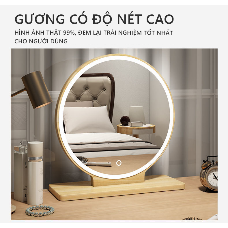 Gương trang điểm đèn led hình tròn decor bàn trang điểm AP214