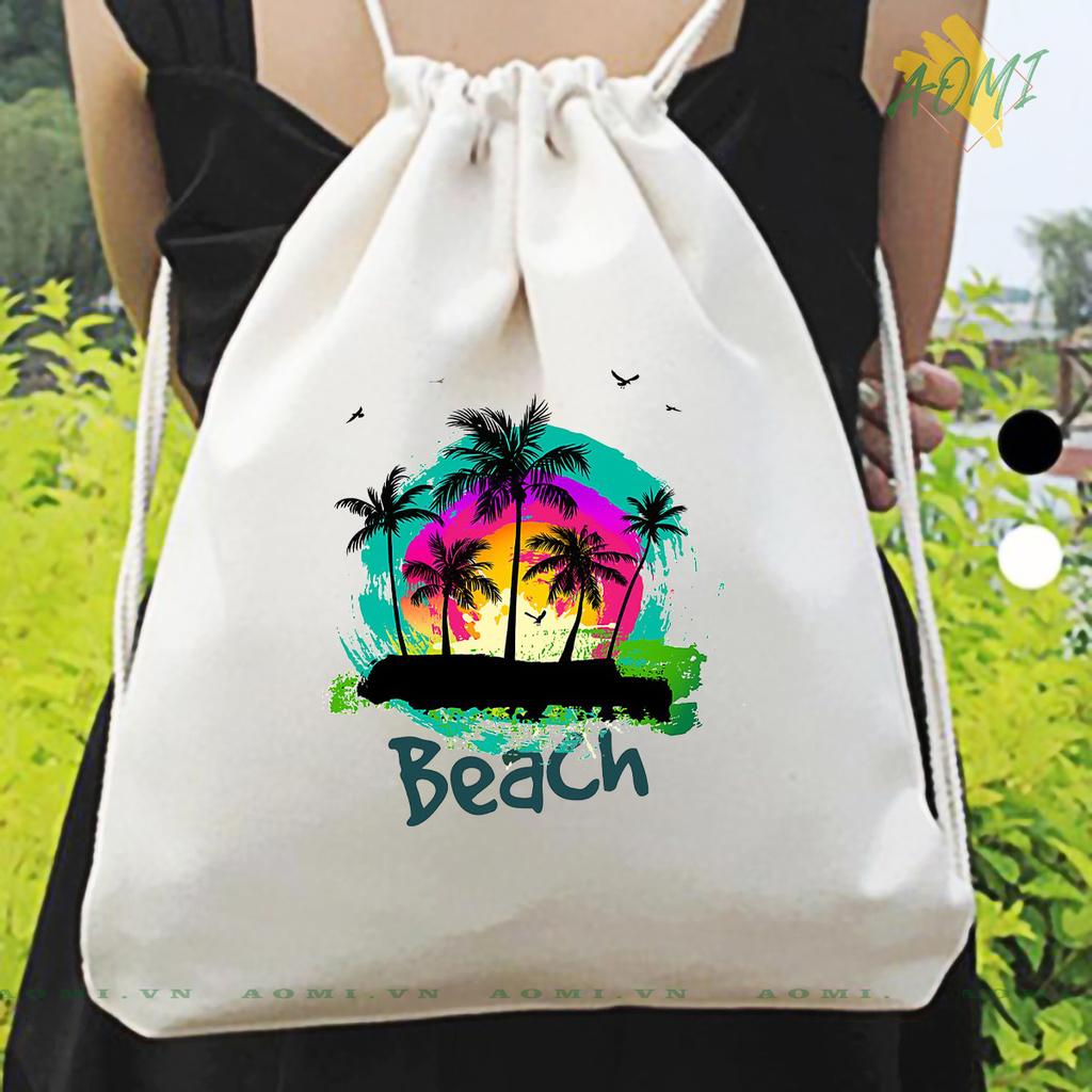 BALO MINI AOMIVN DÂY RÚT NHỎ XINH UNISEX CHẤT CANVAS THỜI TRANG BEACH B CUTE XINH ĐẸP TIỆN ÍCH DẠO PHỐ DU LỊCH