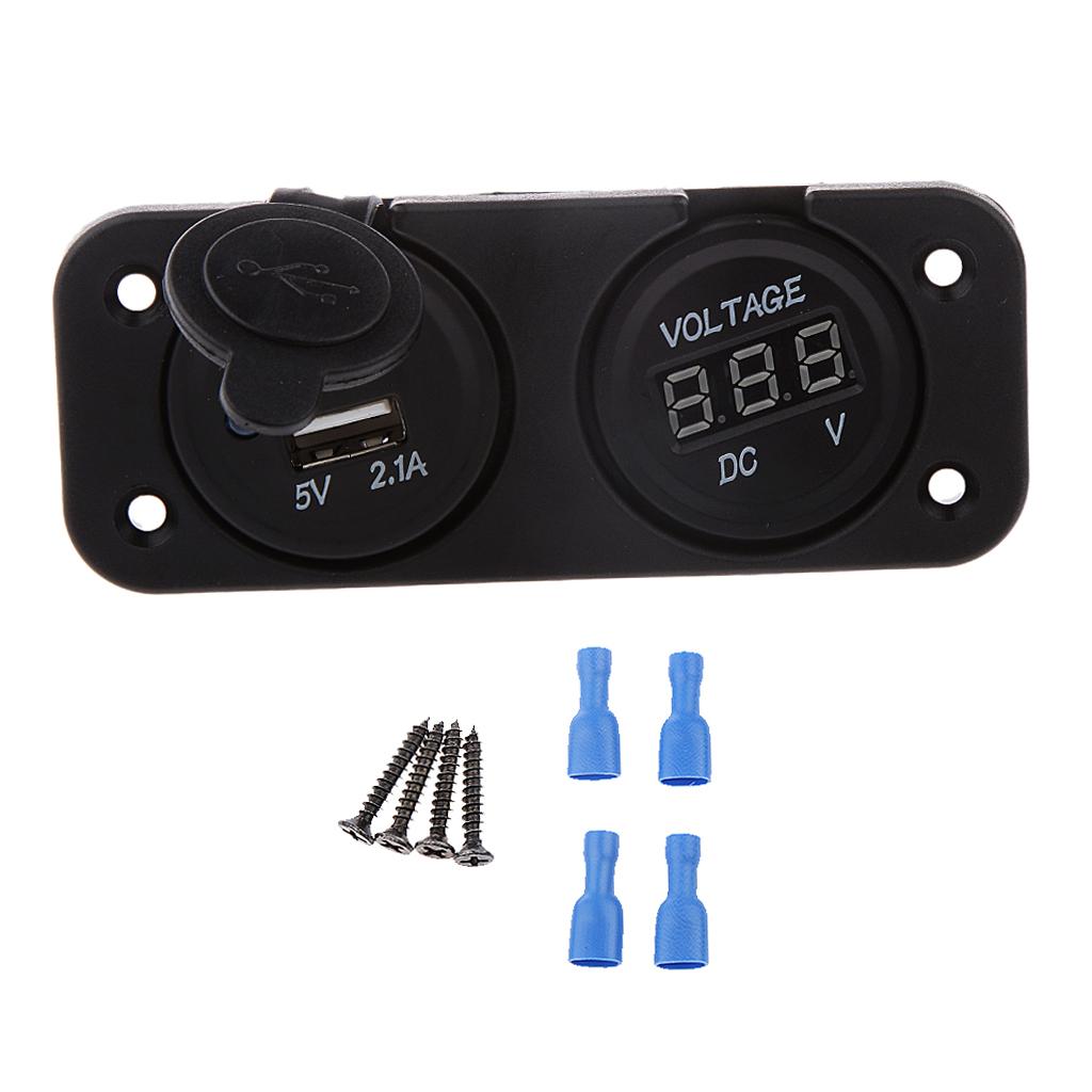 Marine Boat Car RV Voltmeter Dual USB Port 12V/24V Power Socket 2 Hole Panel