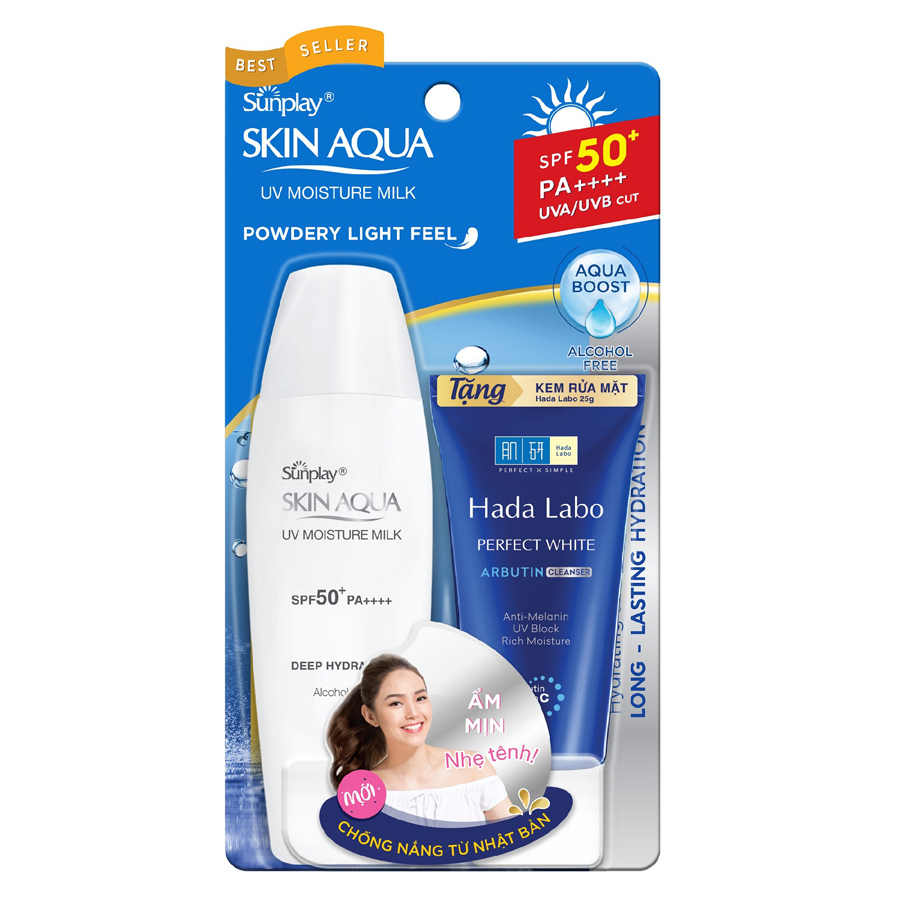 Sữa Chống Nắng Dưỡng Ẩm Sunplay Skin Aqua UV Moisture SPF 50+ PA++++ (70g) + Tặng Kem rửa mặt Hada Labo 25g