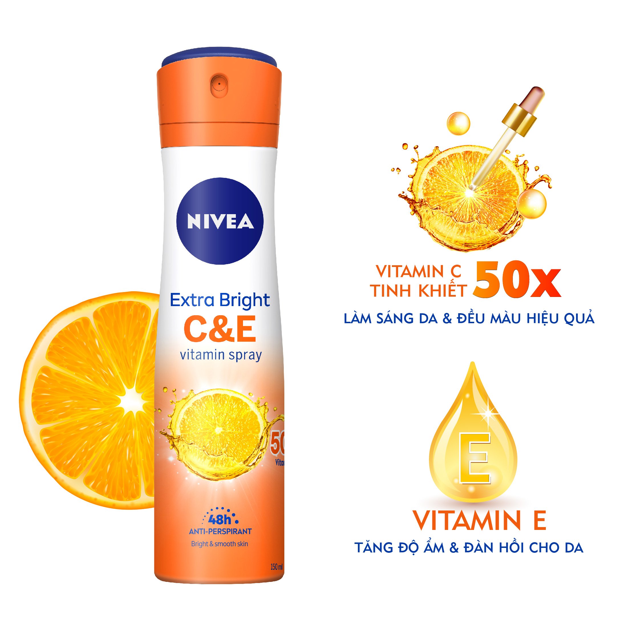 Xịt Ngăn Mùi NIVEA Vitamin C&amp;E Dưỡng Sáng Da | Vitamin C | Vitamin E (50 ml) - 84189