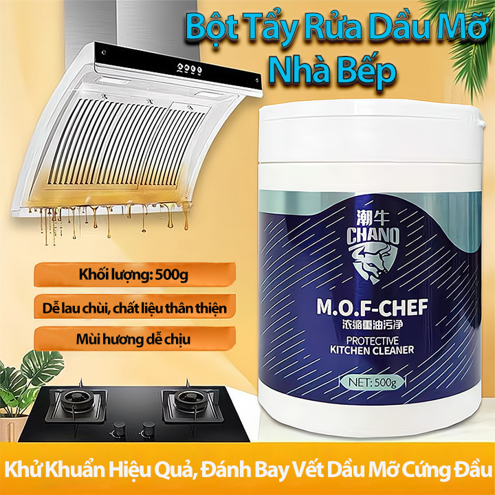 Bột Tẩy Rửa Dầu Mỡ Nhà Bếp MOF Chano 500g Đa Năng Tẩy Sạch Vết Dầu Mỡ Lâu Ngày, Khử Khuẩn Hiệu Quả Tặng Cọ Xoong Nồi