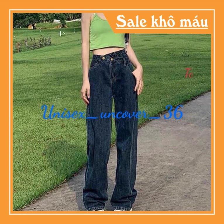 Quần Jeans Bò Ống Rộng Nữ Cạp Chéo Chất Bò Mềm