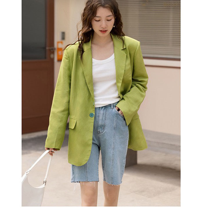 Áo vest, blazer nữ Linen thô Premium form rộng ve vuông túi bổ nắp ArcticHunter, thời trang thương hiệu chính hãng