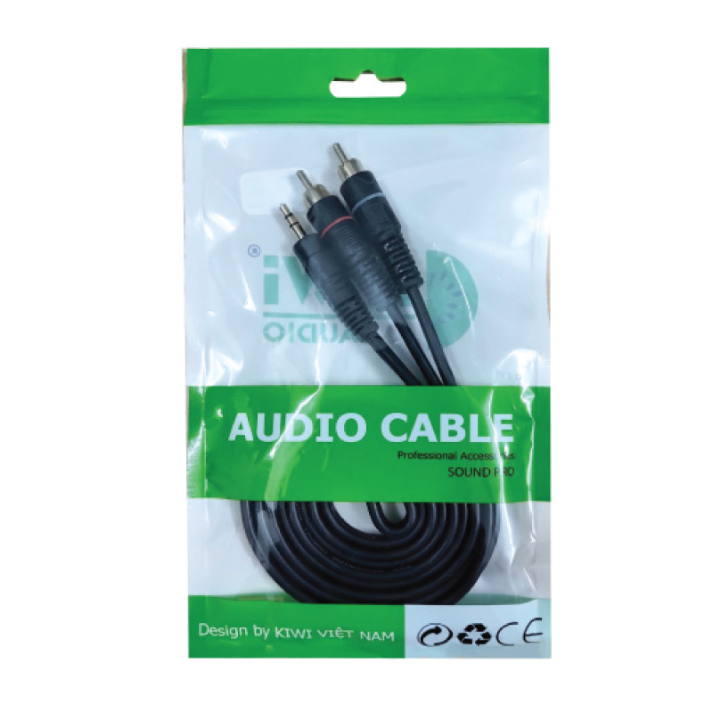 Dây tín hiệu AV 1 đầu 3.5 mm ra 2 đầu AV Kiwi bằng đồng 1,5m - Hàng chính hãng