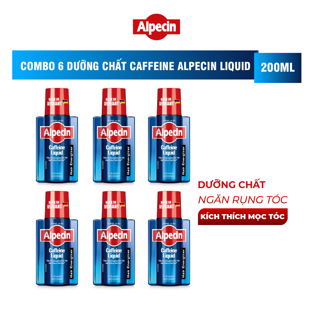 Combo 6 Dưỡng chất Caffeine Alpecin Liquid 200ml, ngăn rụng tóc và kích thích tóc mọc chắc khỏe, cho nam