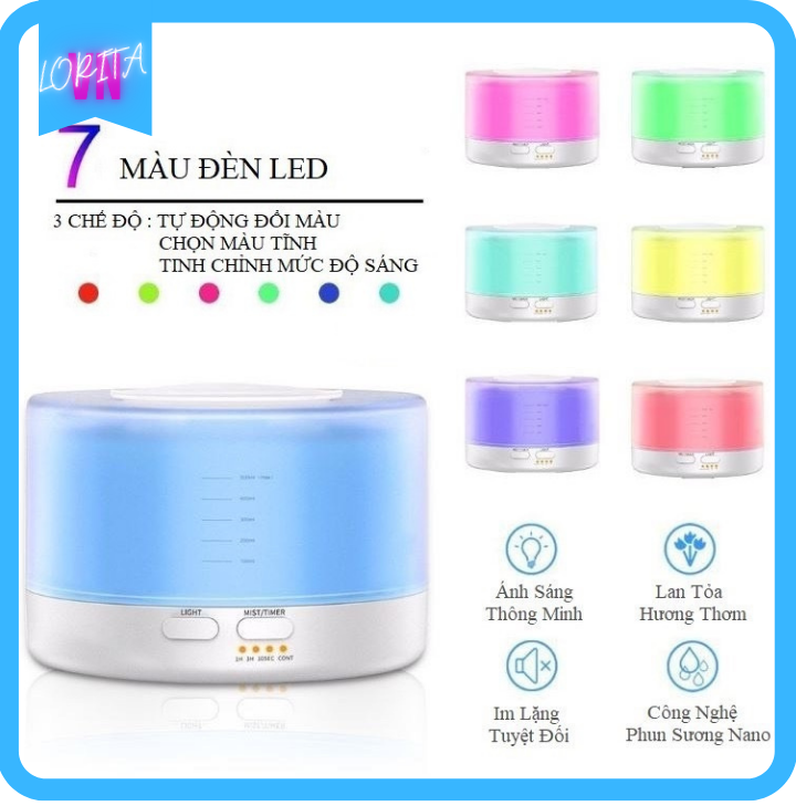 Máy xông tinh dầu siêu âm cao cấp 550ml - Đèn LED 7 màu - Chế độ máy khuếch tán tinh dầu mạnh - Hẹn giờ tự tắt - Xông hơi liên tục 24h - Kèm Remote - Tặng 1 tinh dầu 10ml