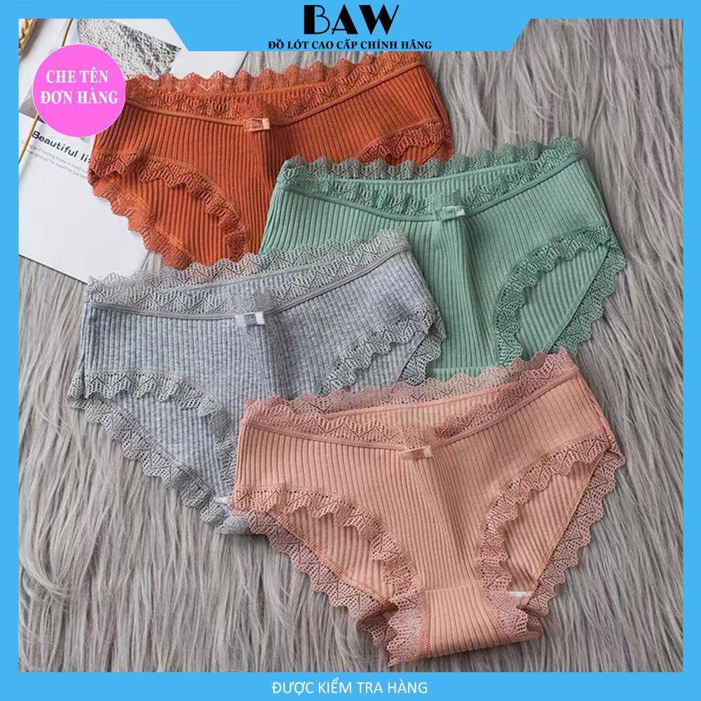 Bộ 5 Quần Lót Nữ Cotton gân tăm kháng khuẩn thương hiệu BAW hoạ tiết viền ren sexy điệu đà QLN04