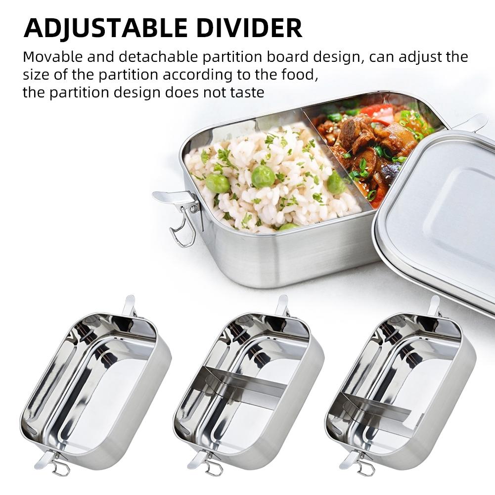 Hộp Bento Kim Loại 800Ml Bằng Thép Không Gỉ 304 2 Ngăn Cho Trẻ Em Và Người Lớn