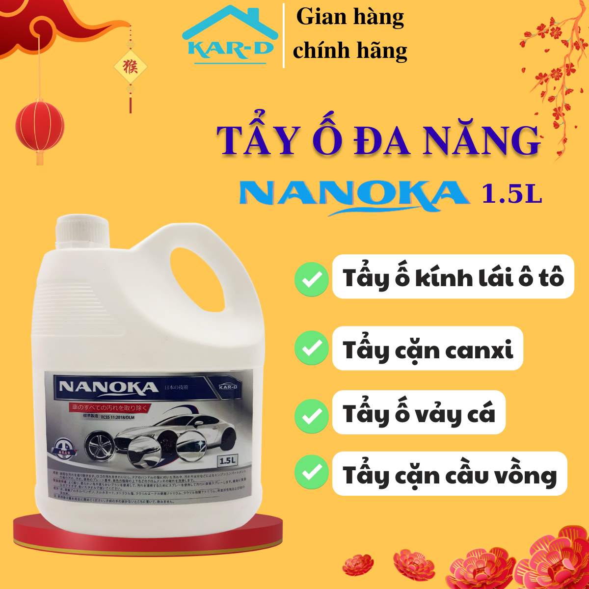 Can 1,5L SIÊU TIẾT KIỆM - Tẩy ố kính ô tô Nanoka Pro 1,5L, Tẩy ố kính, tẩy ố lazang, ố vảy cá cầu vồng