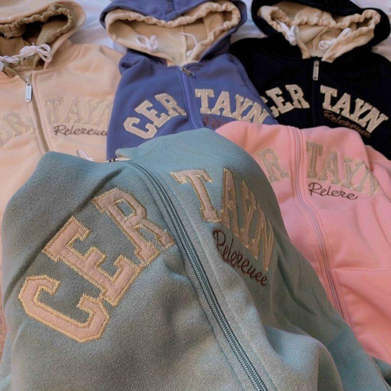 Áo khoác hoodie form rộng chất nỉ ngoại CERTAIN kéo khoá có mũ dày to unisex nhiều màu,chữ nỗi thời trang hàn