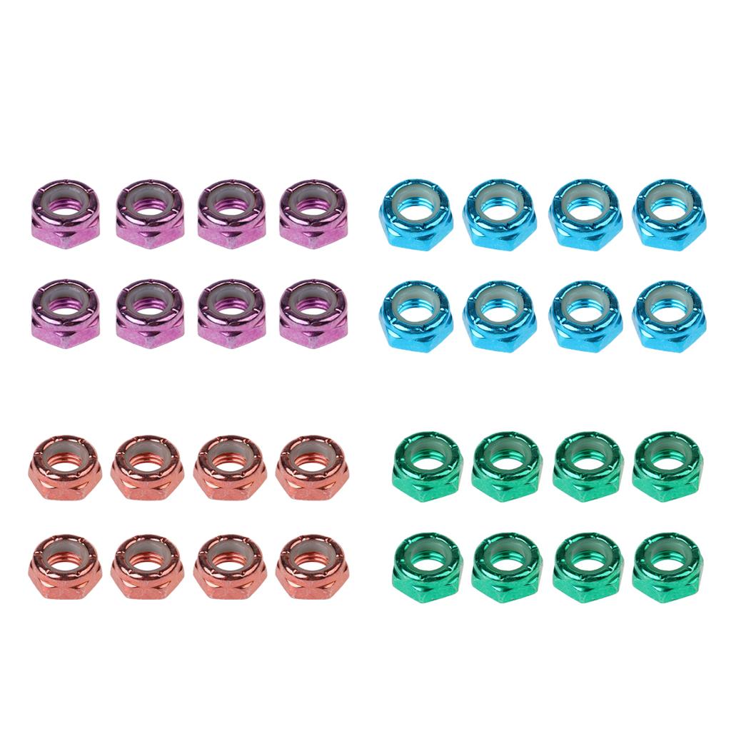 2x8pcs Skateboard Truck Wheel Axle Screw Nuts Longboard Accessories Blue