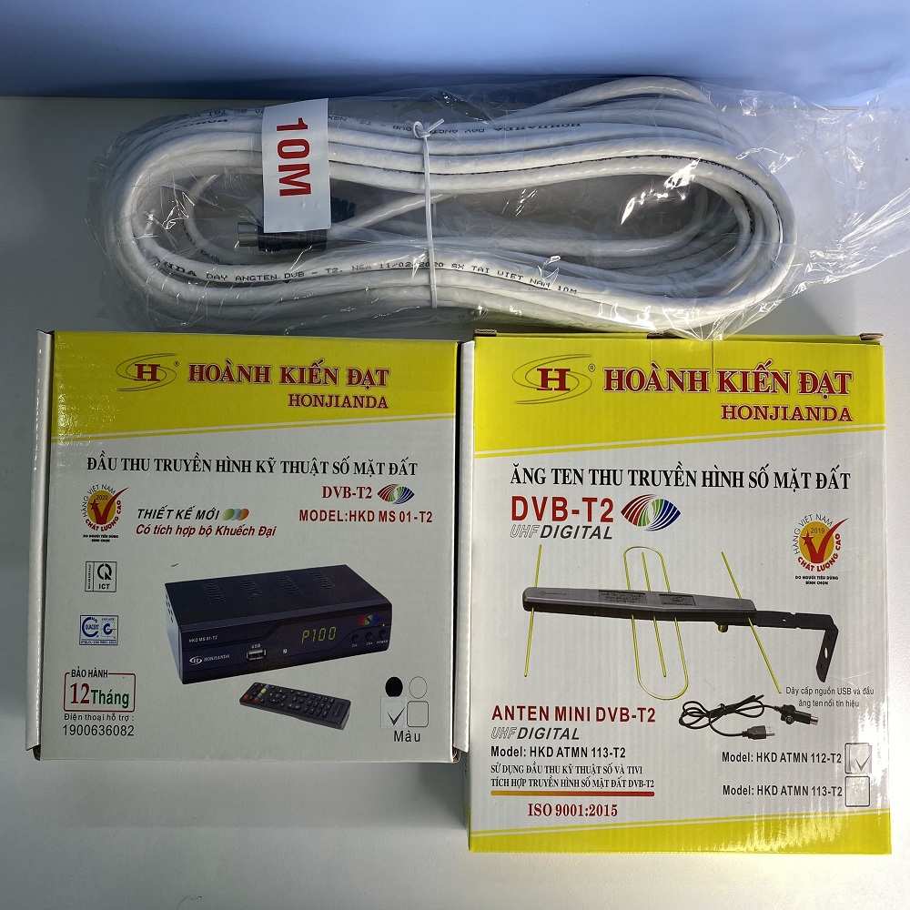 ĐẦU THU DVB T2 HKD MS01 ,ANTEN KHUẾCH ĐẠI 112 , DÂY CÁP 10M HÀNG CHÍNH HÃNG