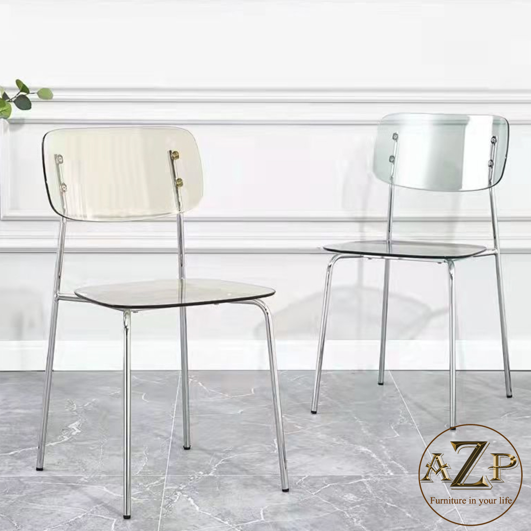 Ghế Ăn, Ghế Cafe, Ghế Thư Giãn Nhựa Trong Suốt Arcylic, Khung Thép Mạ Chrome Thời Trang / xếp chồng tiện lợi GA-PC601