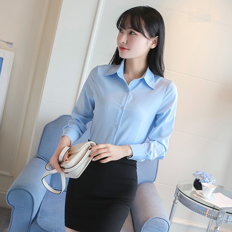 Áo sơ mi nữ công sở dài tay, thiết kế trơn basic lịch sự CS32_xanh