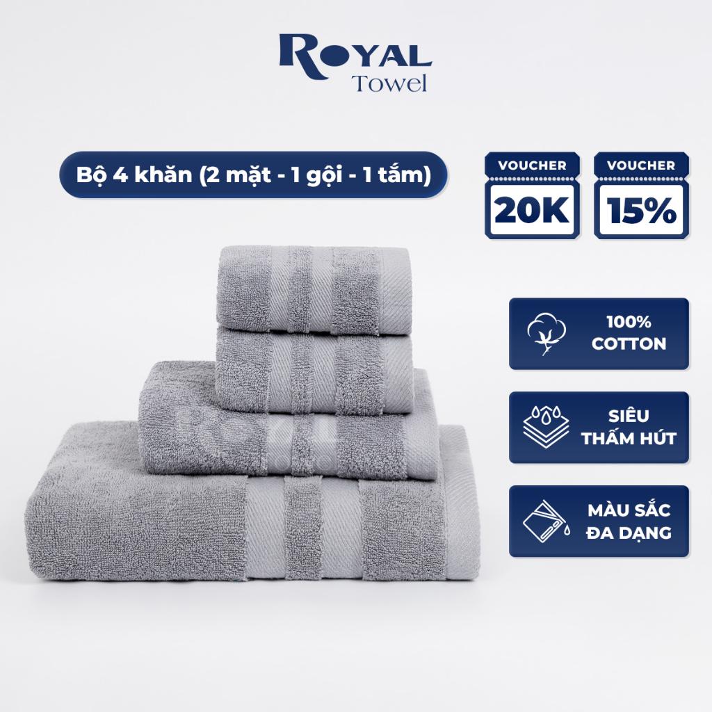 Combo 4 khăn tắm gội mặt cao cấp Royal 100% cotton siêu thấm hút, không đổ lông, không phai màu