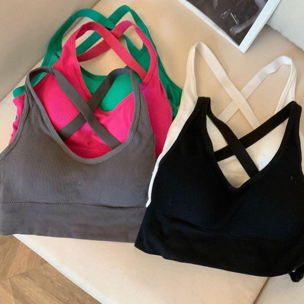 Áo Bra quai chéo sợi lưng lớn, áo Bra thể thao, tập gym Cotton, Không Gọng, Dây Mút Đệm Liền NângNgực QuyếnRũ Top Sport - Ghi