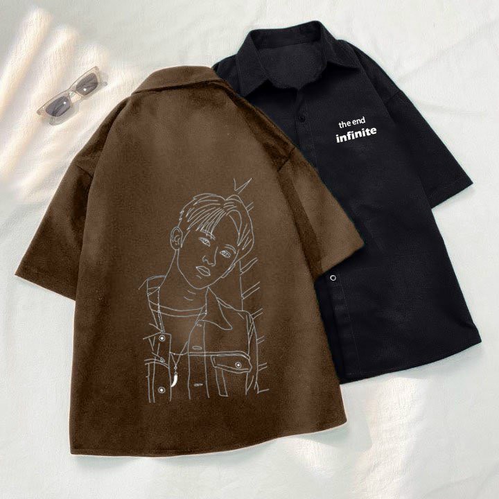 Áo sơ mi nam tay lỡ form rộng Oversized thêu hình chàng trai cực hot, Áo sơ mi nữ form rộng tay ngắn thêu họa tiết cực hot - dáng rộng thời trang Unisex