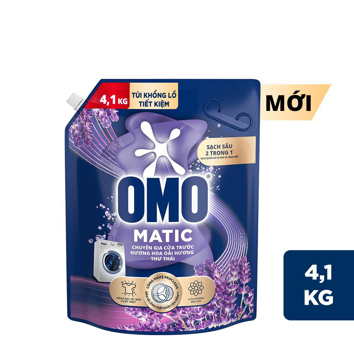 Túi Nước Giặt Omo Matic Cho Máy Giặt Cửa Trước Hương Lavender - Khử Mùi Thư Thái 4.1KG