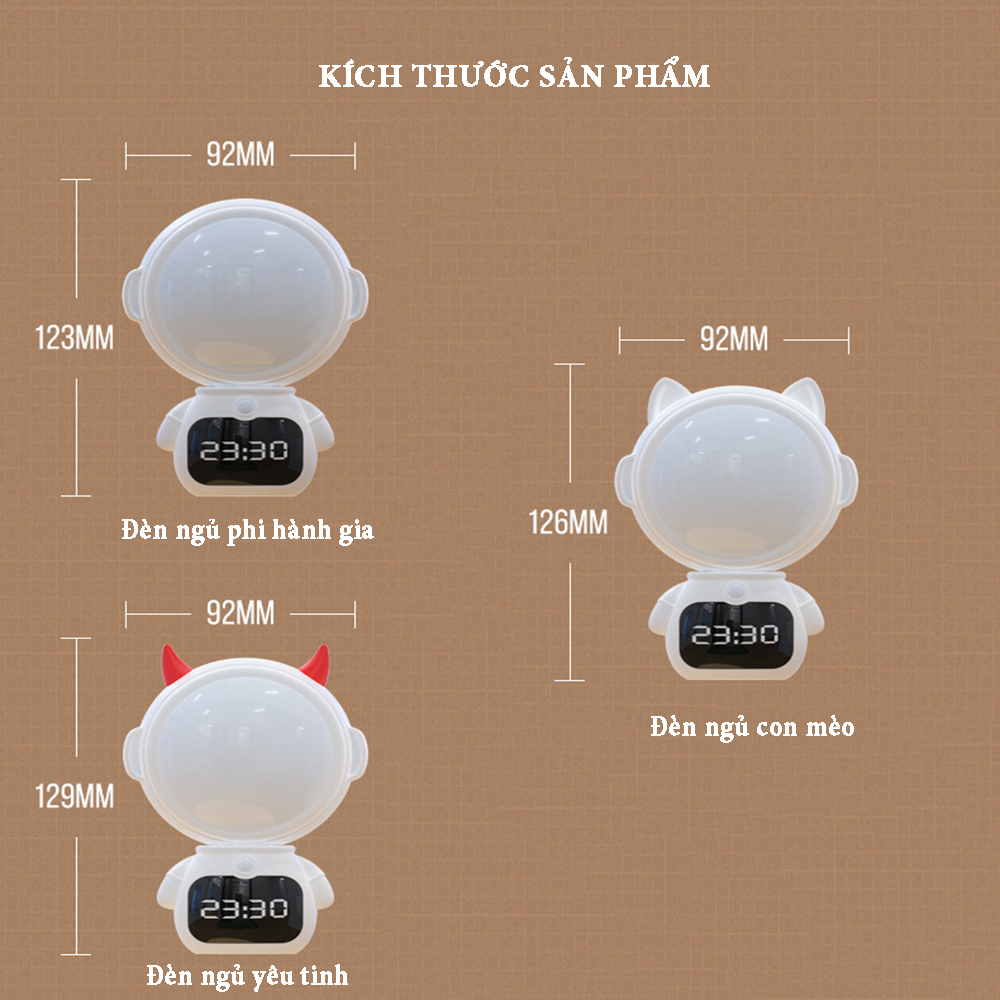 Đồng hồ xem giờ kết hợp đèn ngủ thông minh điều khiển từ xa ánh sáng ba màu có thể tăng giảm độ sáng, pin sạc 300mA