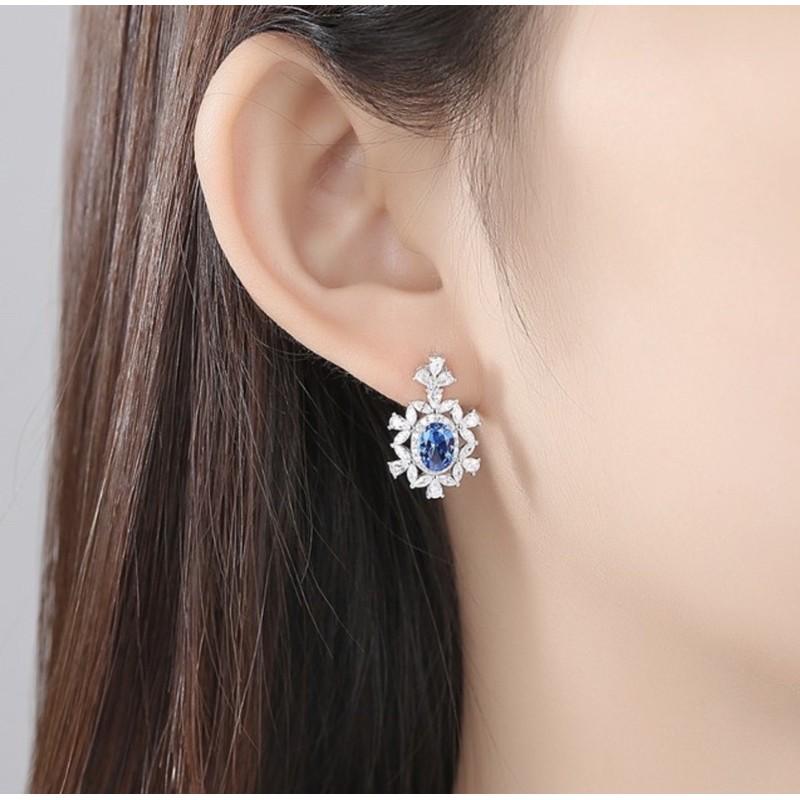 Bông tai màu xanh dương fianit, bạc 925 thiết kế