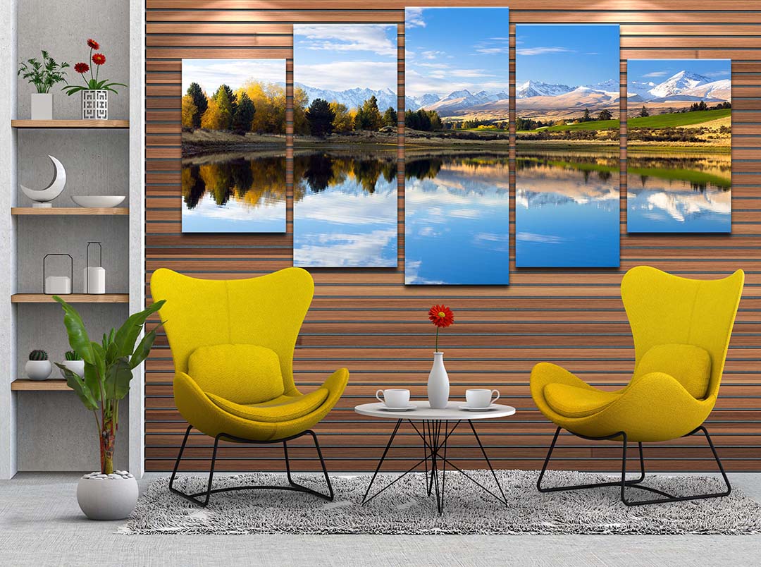 Bộ 5 tranh canvas treo tường phong cảnh núi hồ mùa thu New Zealand - B5T005