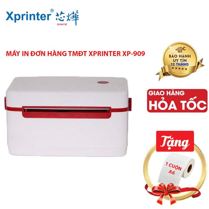 Combo Máy In Nhiệt XPRINTER XP-909 USB + BLUETOOTH, In Đơn Hàng Kèm Khay Đựng Giấy TẶNG Cuộn A6 - HÀNG CHÍNH HÃNG