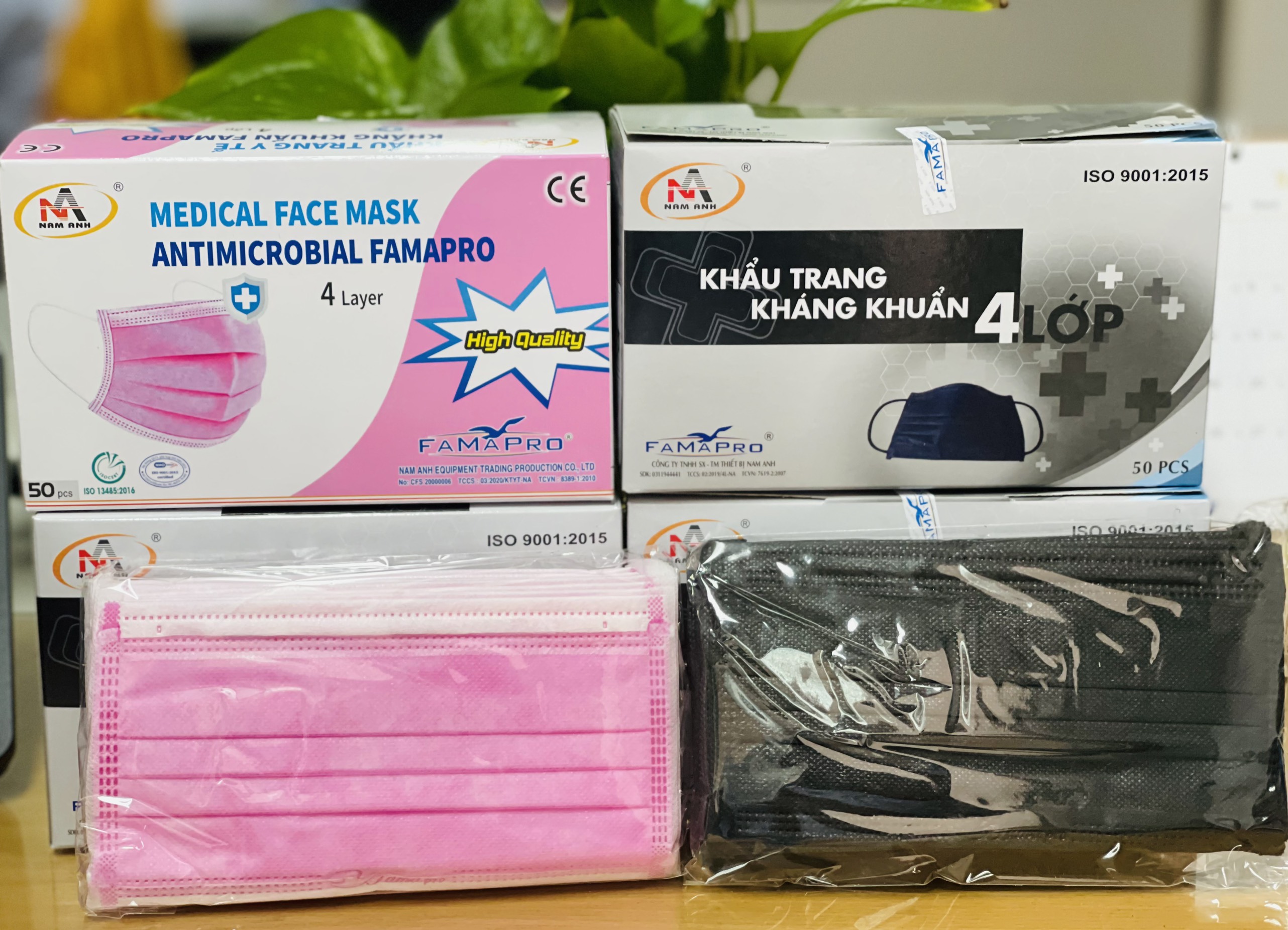 Combo 2 Hộp Khẩu Trang Y Tế 4 Lớp Nam Anh (Hộp 50 Cái - Màu Đen, Màu Hồng)