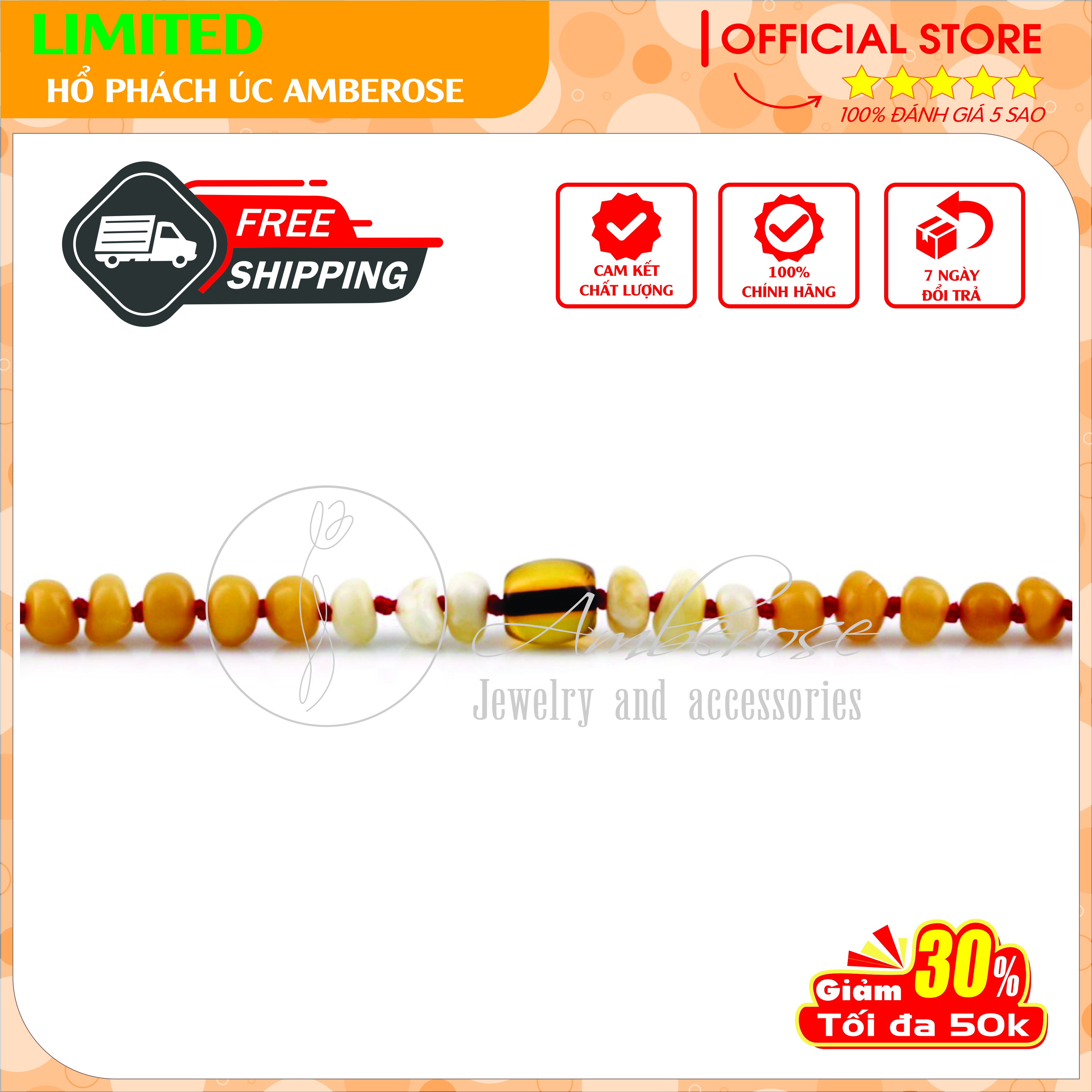 Vòng Cổ Hổ Phách Amber Úc Cho Bé 0 - 10 tuổi VCABLMT2