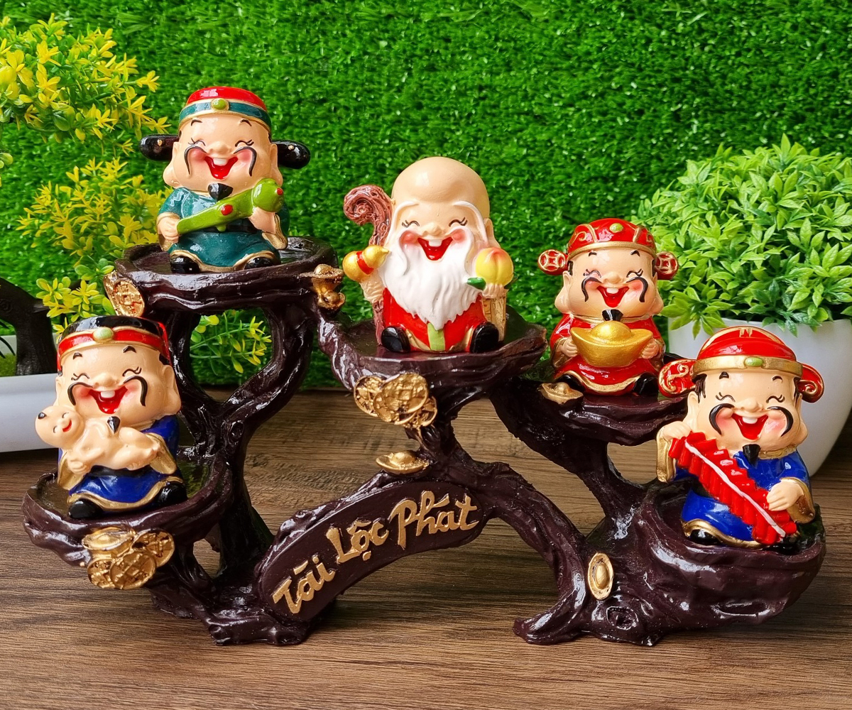 Ngũ Phúc 6cm kèm chân đế ánh vàng Tài Lộc Phát thuần Việt cao cấp