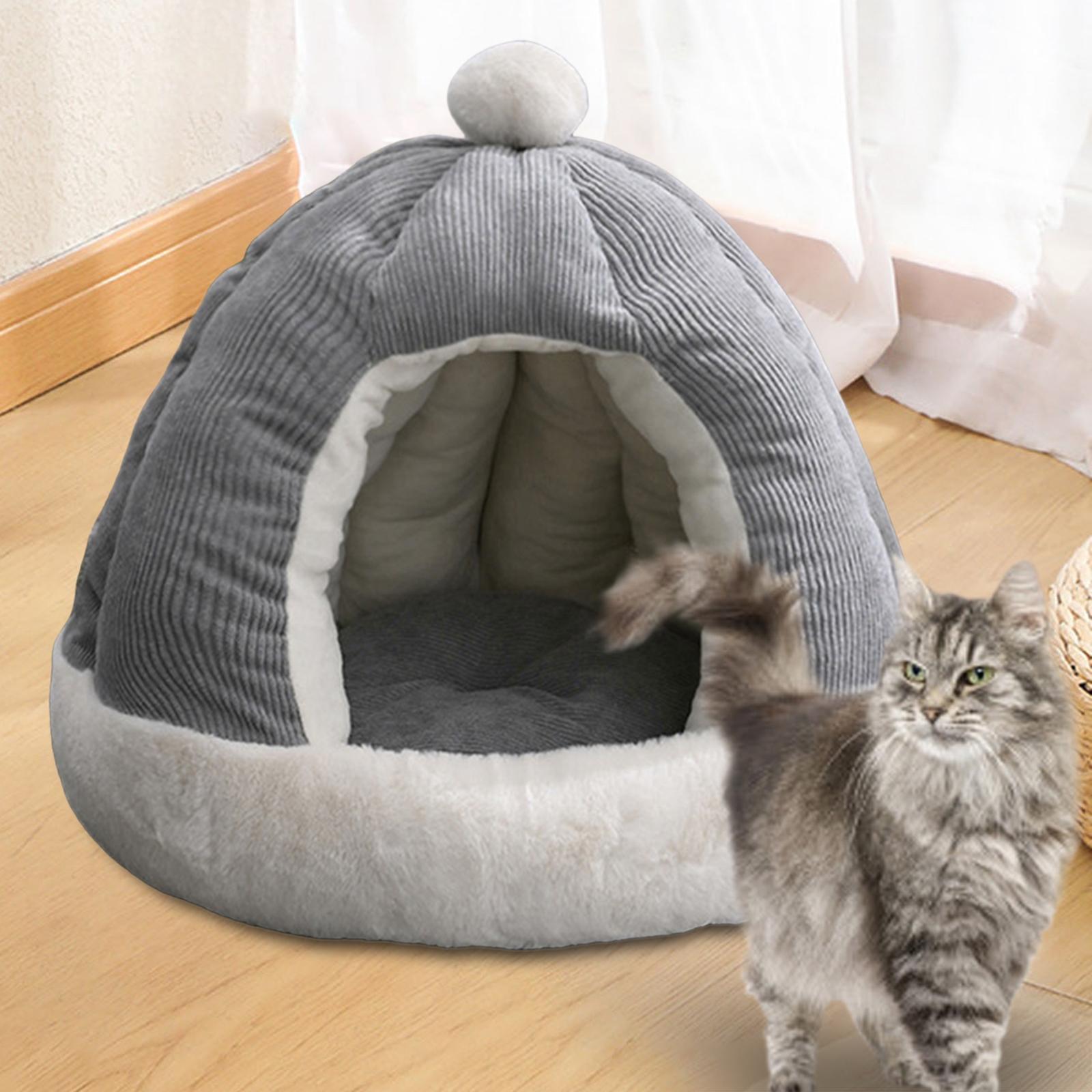 Cute Cat Bed Kitten Cave Kitten House Comfortable Portable Kitty Hut with Cushion Dog Bed Anti Slip Warm Nest Decorative Dog Kennel Pet Bed