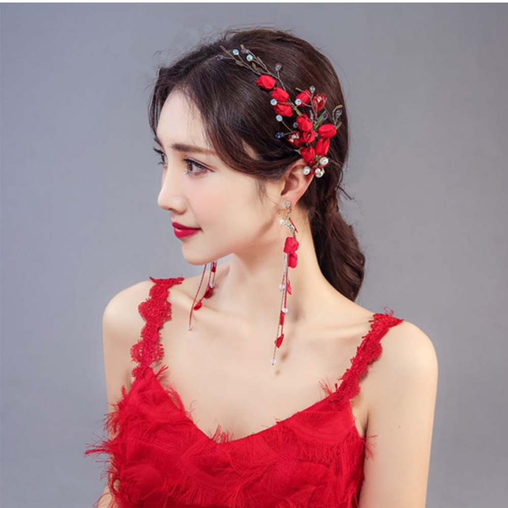 Set Hoa Cài Tóc Kèm Hoa Tai Đỏ 180 Số 5, Thiết Kế Ấn Tượng, Màu Sắc Nổi Bật, Tạo Điểm Nhấn Phong Cách Khi Làm Tóc, Dễ Kết Hợp Trang Phục Trong Sự Kiện Hoặc Đi Chụp Ảnh