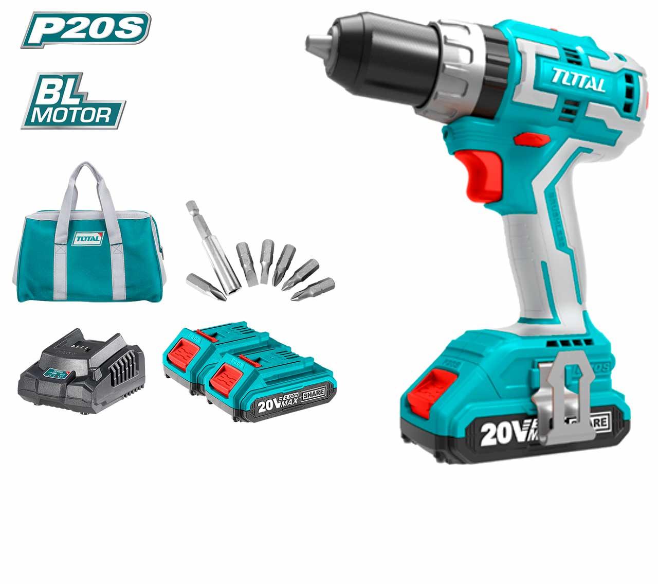 MÁY KHOAN BÚA KHÔNG CHỔI THAN DÙNG PIN 20V  TOTAL TIDLI20608 - HÀNG CHÍNH HÃNG