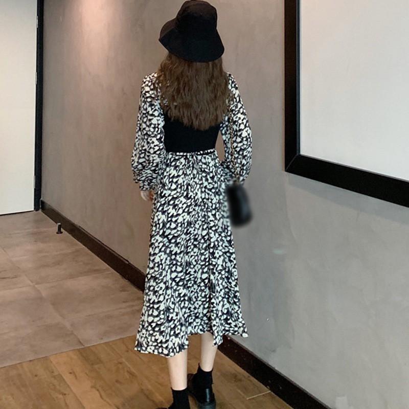 Đầm Tay Dài Hoạ Tiết Hoa Thiết Kế Cổ Tròn Thanh Lịch