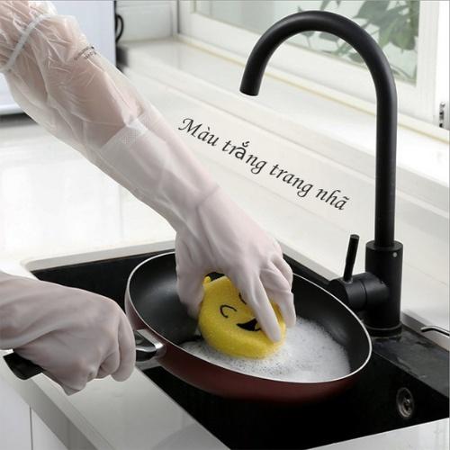 Găng Tay Rửa Chén Bát Lót Nỉ Siêu Ấm, Chất Dai Dài Tay - Cổ cao - Có chun chống tụt, bảo vệ đôi tay khỏi hóa chất.